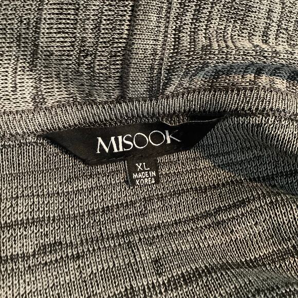 Misook Gray Black Heathered Knit Open Front Cardigan Attached Scarf XS - Picture 7 of 8